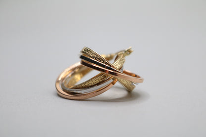 14k Three Tone Gold Hoop Earrings