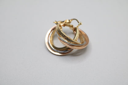 14k Three Tone Gold Hoop Earrings