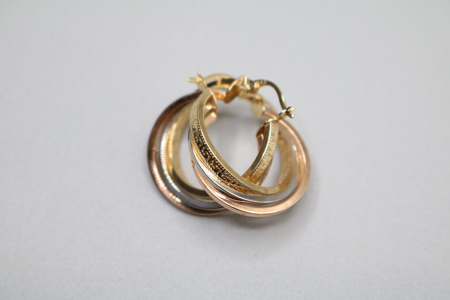 14k Three Tone Gold Hoop Earrings