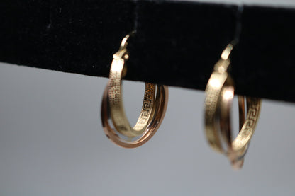 14k Three Tone Gold Hoop Earrings