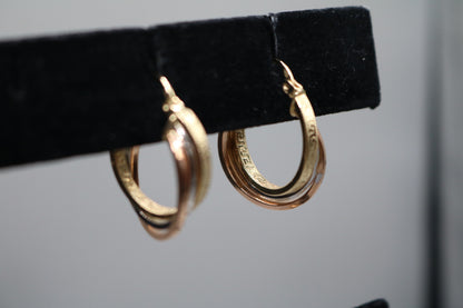 14k Three Tone Gold Hoop Earrings