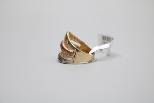 14K 3 Tone Gold V-Shape Bypass Ring (Size 8 1/4)