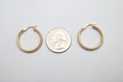 14k Yellow Gold Textured Hoop Earring