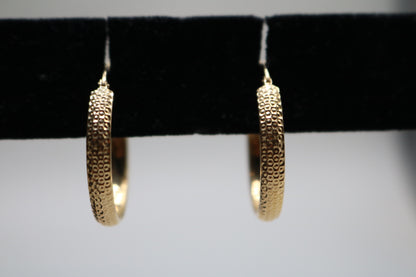 14k Yellow Gold Textured Hoop Earring