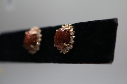14k Yellow Gold Oval Brown Sunstone Earring