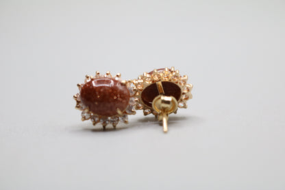 14k Yellow Gold Oval Brown Sunstone Earring