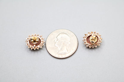 14k Yellow Gold Oval Brown Sunstone Earring