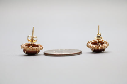 14k Yellow Gold Oval Brown Sunstone Earring