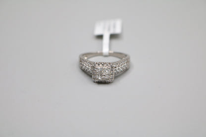 14K White Gold Cluster Diamond Square Ring (1.00 CTW) (Size 8 3/4)