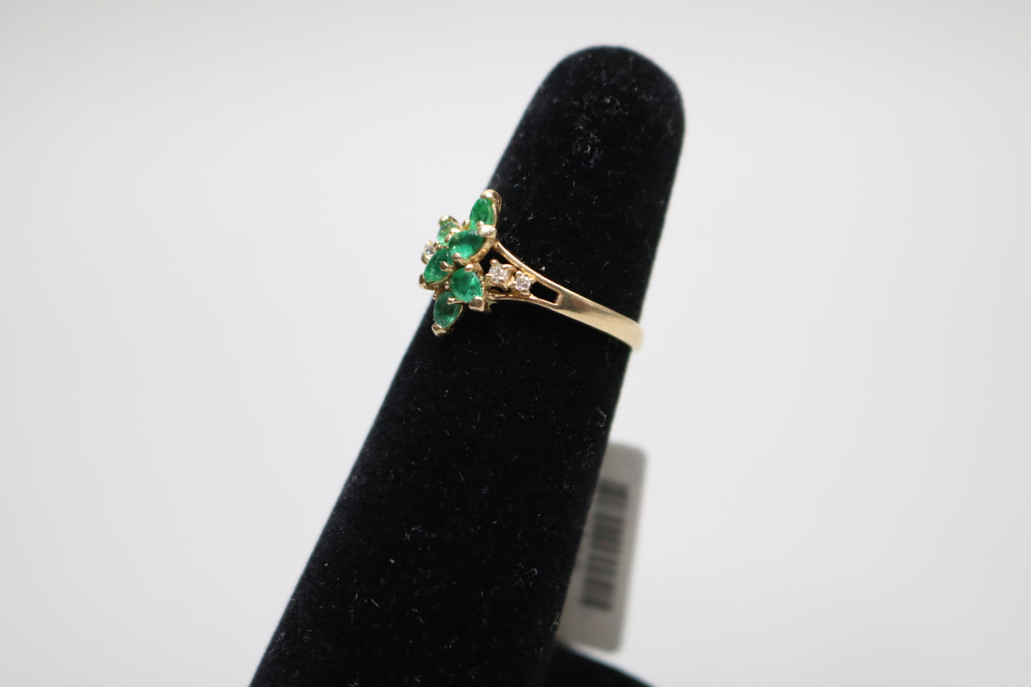 14K Fancy Estate Cluster Diamond Ring with Emeralds (Size 6 1/4)