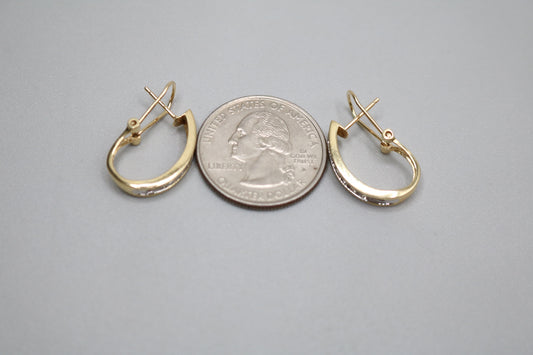 14K Yellow Gold Small Elongated Diamond Hoop Earrings