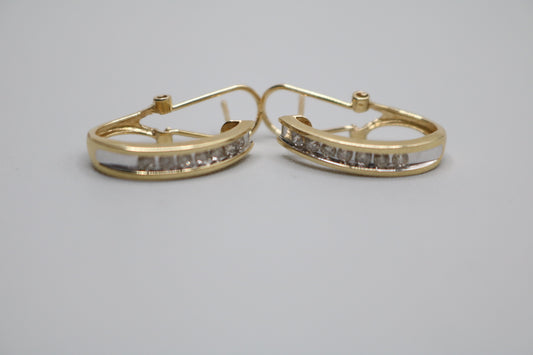 14K Yellow Gold Small Elongated Diamond Hoop Earrings
