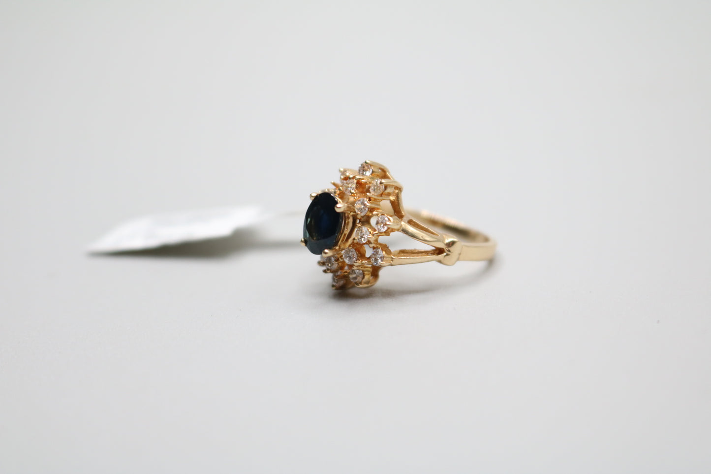14K Yellow Gold Diamond and Topaz Cluster Ring (Size 5 3/4)