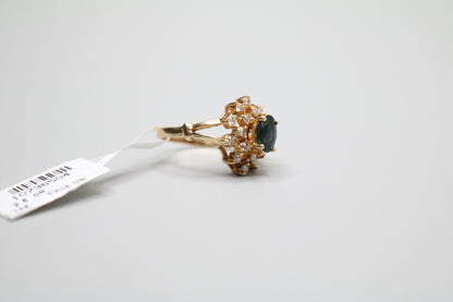 14K Yellow Gold Diamond and Topaz Cluster Ring (Size 5 3/4)