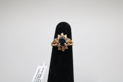 14K Yellow Gold Diamond and Topaz Cluster Ring (Size 5 3/4)