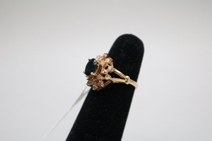 14K Yellow Gold Diamond and Topaz Cluster Ring (Size 5 3/4)