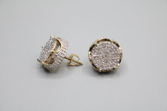 10K 2 Tone Gold Diamond Diamond Crown Stud Earrings