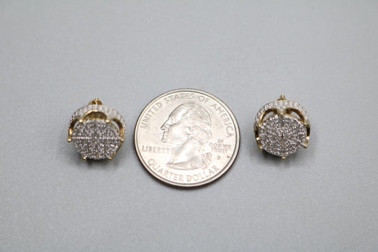 10K 2 Tone Gold Diamond Diamond Crown Stud Earrings