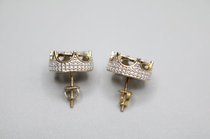 10K 2 Tone Gold Diamond Diamond Crown Stud Earrings
