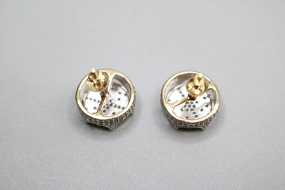 10K 2 Tone Gold Diamond Diamond Crown Stud Earrings