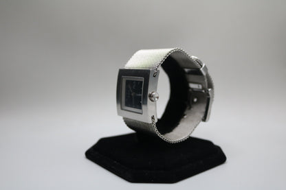 Ladies DKNY Black Square Dial Mesh Stainless Steel Silver Tone Bracelet Watch