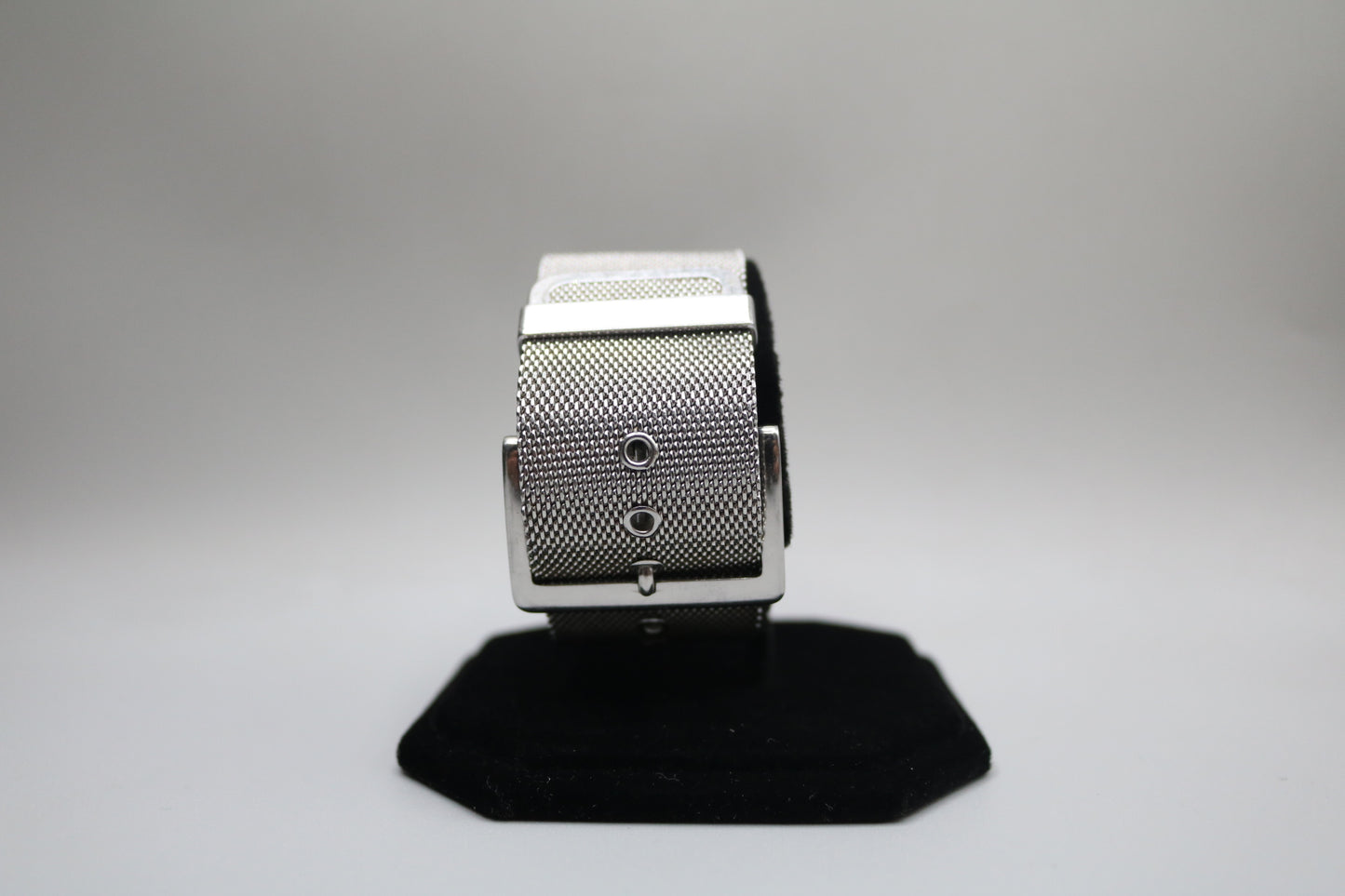 Ladies DKNY Black Square Dial Mesh Stainless Steel Silver Tone Bracelet Watch