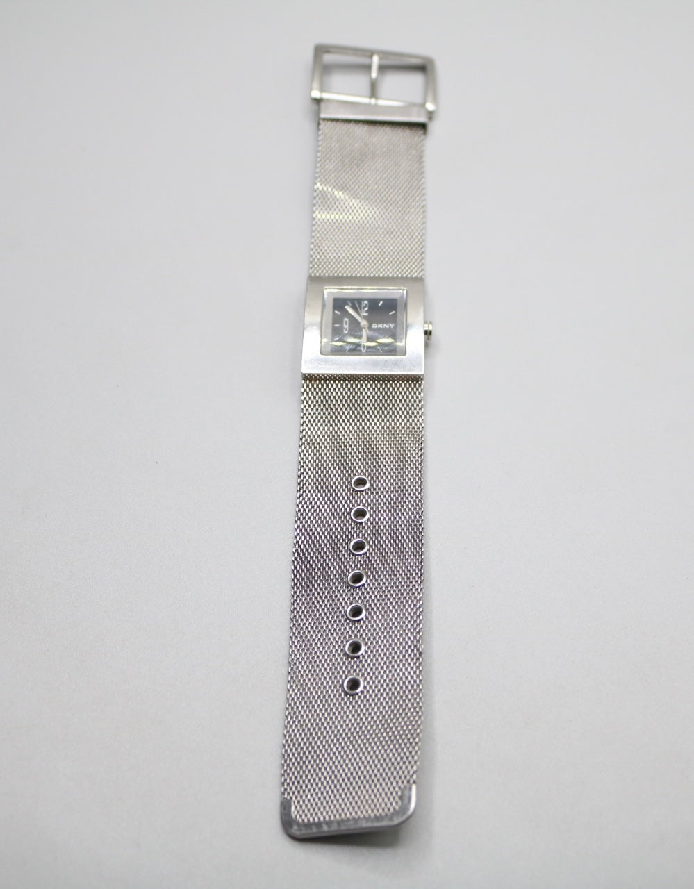 Ladies DKNY Black Square Dial Mesh Stainless Steel Silver Tone Bracelet Watch