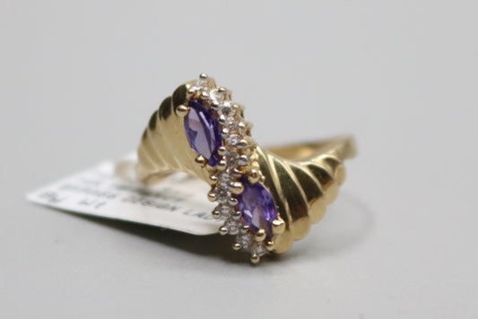 14K Yellow Gold Fancy Bypass Purple Tourmaline Ring (Size 8 1/4)