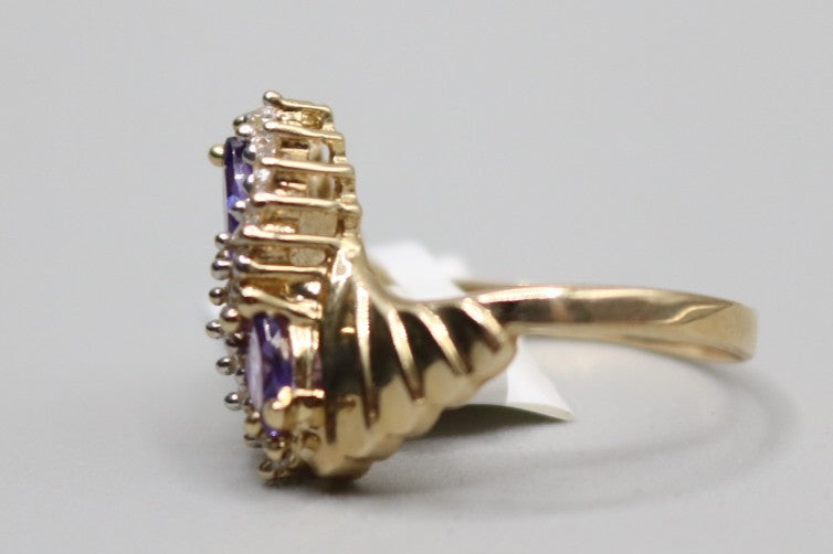 14K Yellow Gold Fancy Bypass Purple Tourmaline Ring (Size 8 1/4)
