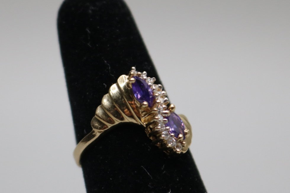14K Yellow Gold Fancy Bypass Purple Tourmaline Ring (Size 8 1/4)