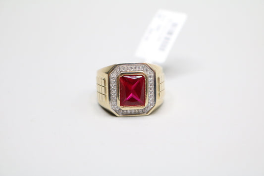 10K Yellow Gold Ruby Statement Ring (Size 9 3/4)