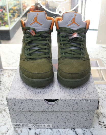 Nike Air Jordan 5 Retro Army Olive Green-Solar Orange-Olive Size 10
