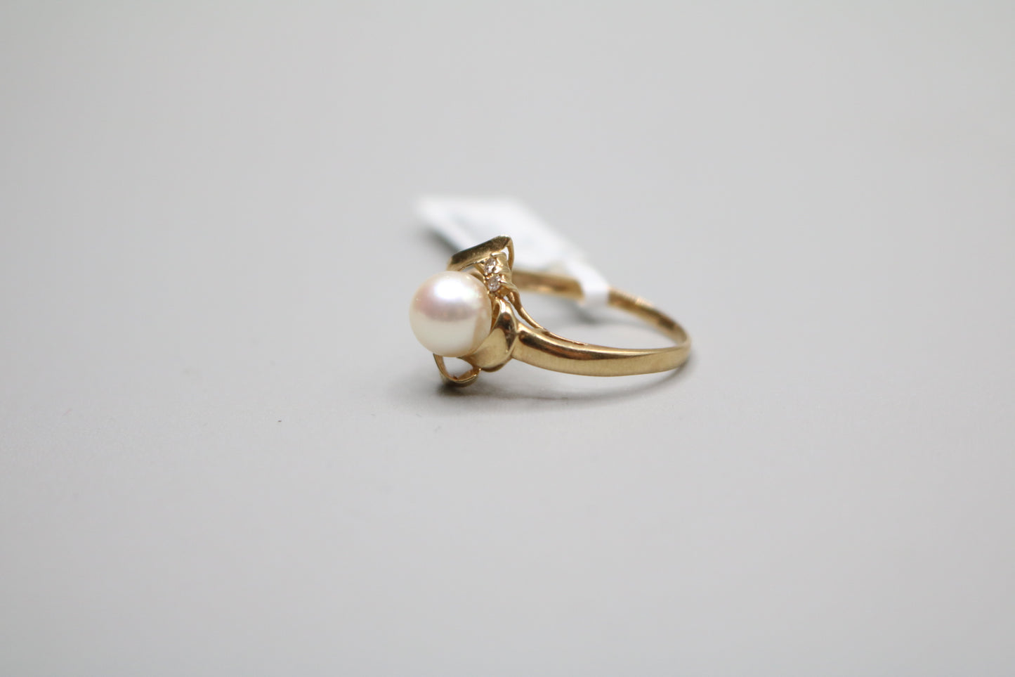 14K Yellow Gold Fancy Vintage Pearl Diamond Ring (Size 7 3/4)