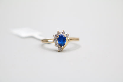14K Yellow Gold Blue Topaz & Clear Stone Engagement Ring (Size 6 3/4)