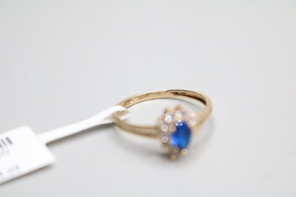 14K Yellow Gold Blue Topaz & Clear Stone Engagement Ring (Size 6 3/4)