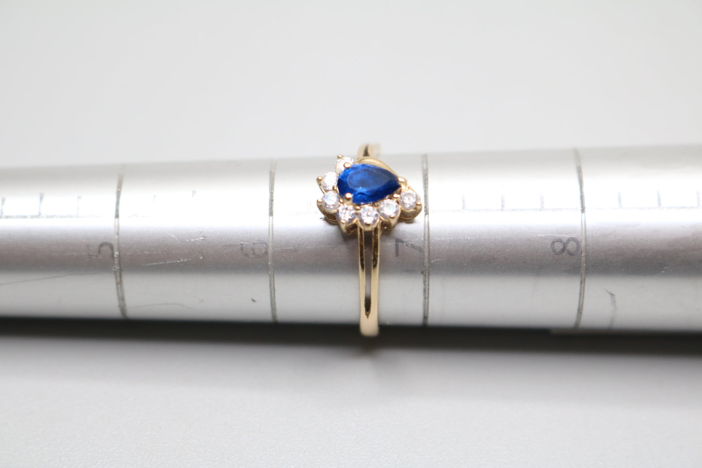 14K Yellow Gold Blue Topaz & Clear Stone Engagement Ring (Size 6 3/4)