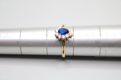 14K Yellow Gold Blue Topaz & Clear Stone Engagement Ring (Size 6 3/4)