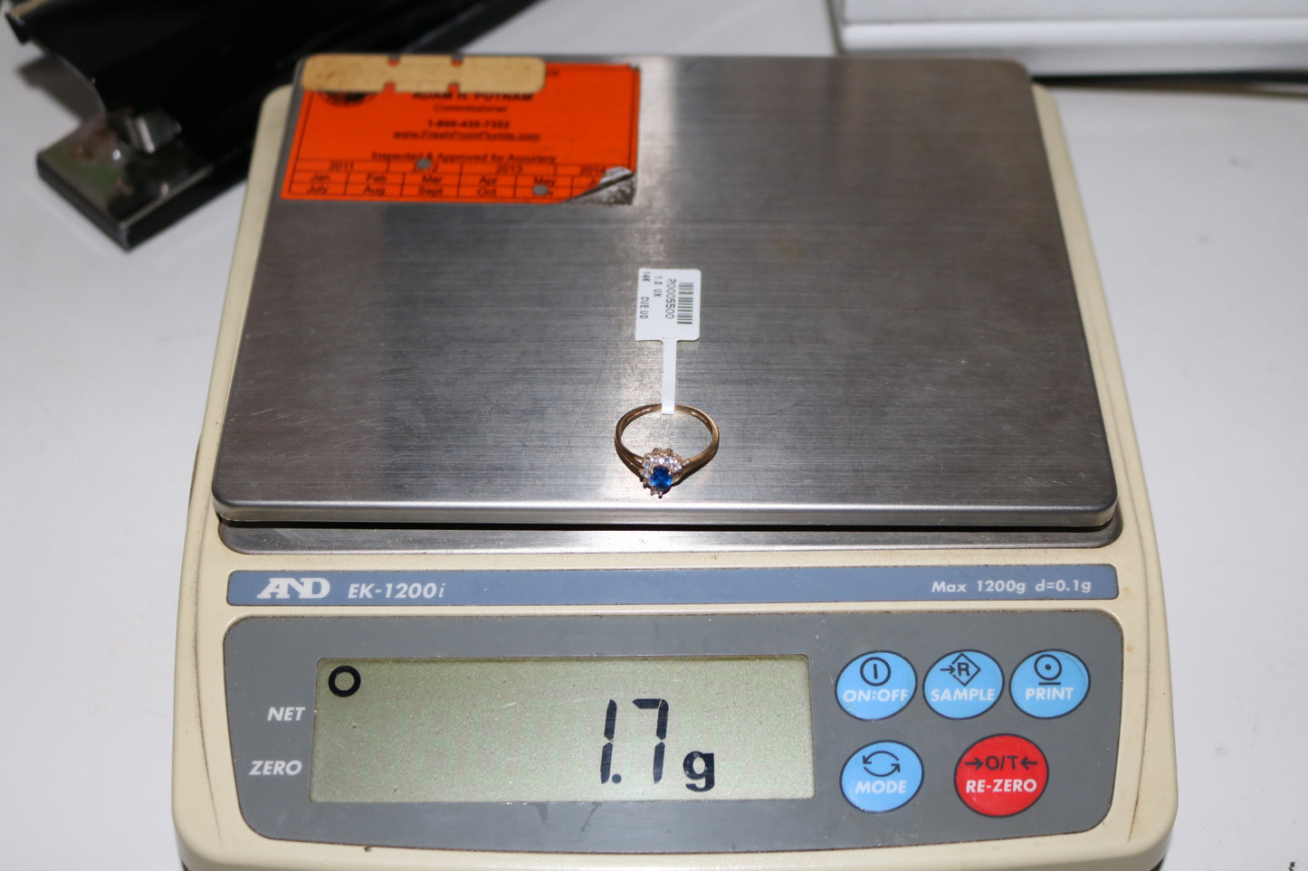 14K Yellow Gold Blue Topaz & Clear Stone Engagement Ring (Size 6 3/4)