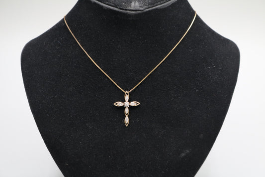 14K/10K Yellow Gold Box Necklace with Diamond Cross Charm (17 Inches)