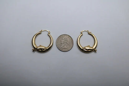 14k Yellow Gold Dolphin Hoop Earring