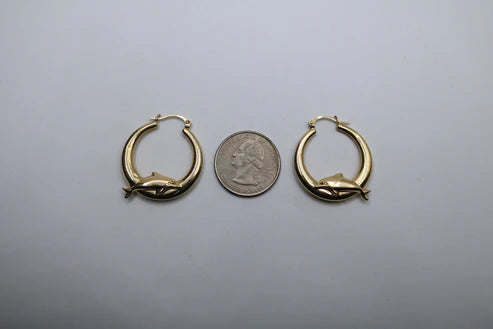 14k Yellow Gold Dolphin Hoop Earring