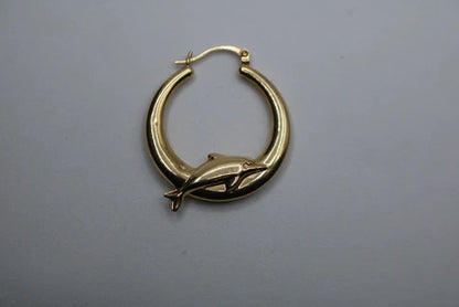 14k Yellow Gold Dolphin Hoop Earring