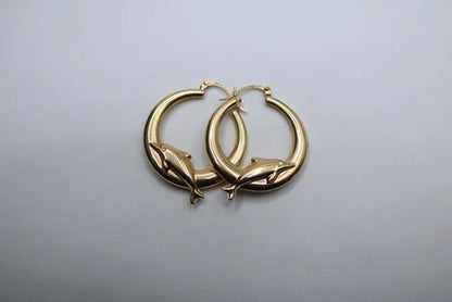 14k Yellow Gold Dolphin Hoop Earring