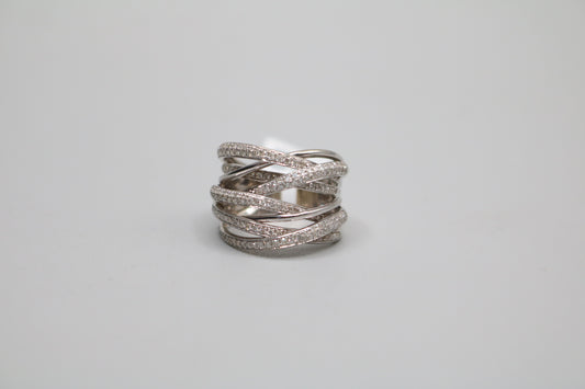 14K White Gold Bypass Ring with Diamonds (1.58 CTW) (Size 6 1/2)