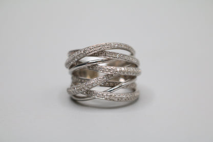 14K White Gold Bypass Ring with Diamonds (1.58 CTW) (Size 6 1/2)