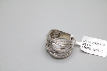 14K White Gold Bypass Ring with Diamonds (1.58 CTW) (Size 6 1/2)