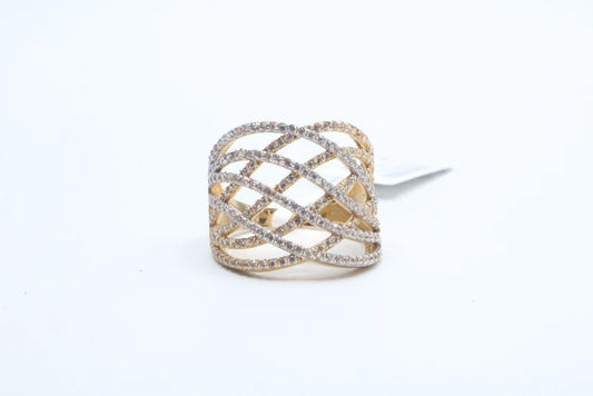 14K Yellow Gold Fancy Bypass Ring w/Cubic Zirconia (Size 7 1/2)