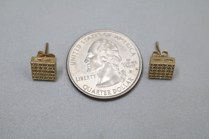10K Yellow Gold Square Shaped Cluster Earrings (1.7 Grams)