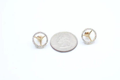 10k Yellow Gold Mercedes Earring With Clear Stones