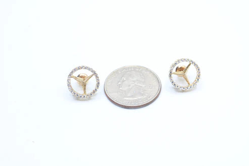 10k Yellow Gold Mercedes Earring With Clear Stones